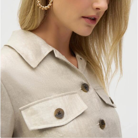 NWT Joseph Ribkoff Foiled Linen Blend Short Sleeve Boxy Jacket Style 252921 Sz L - Picture 5 of 7